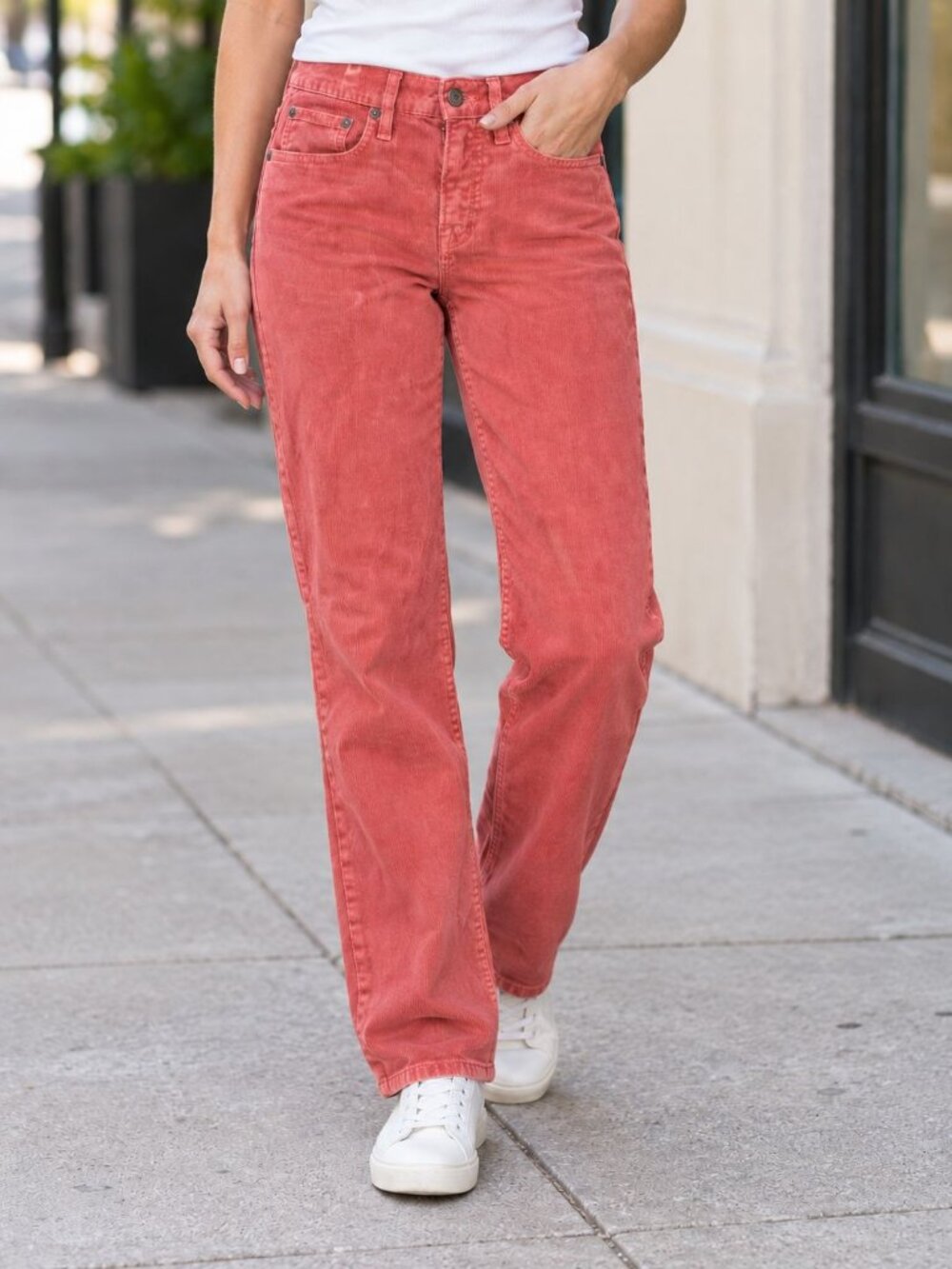 J Crew Vintage Slim Straight Corduroy Pants Salmon Coral 26P Petite
